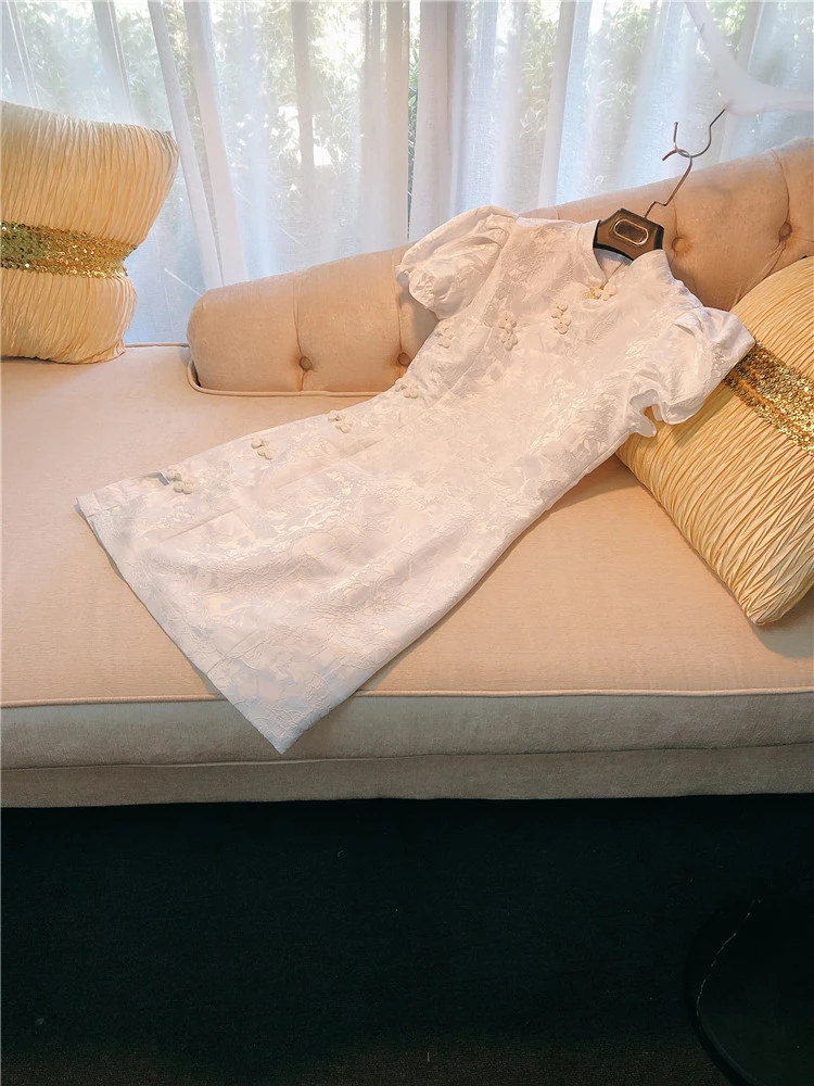 

Retro Sle Young Girl's Court Faion Bubble Sve White Improved Godd Aosphere Dr Ele ort Qipao