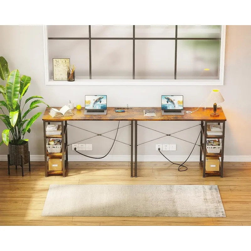 Laptop Desk Small Desk, 40 Inch Computer Desk with Power Outlet and USB & Type-C Charging Port, Writing Desk with 3-Tier