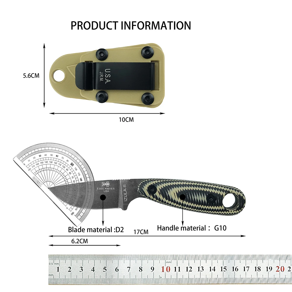 ESEE-Izula Knives - Tactical D2 Blade Outdoor Hunter Tools, Easy to Carry, Self Defense Survival Fixed Blade Knife, G10 Handles