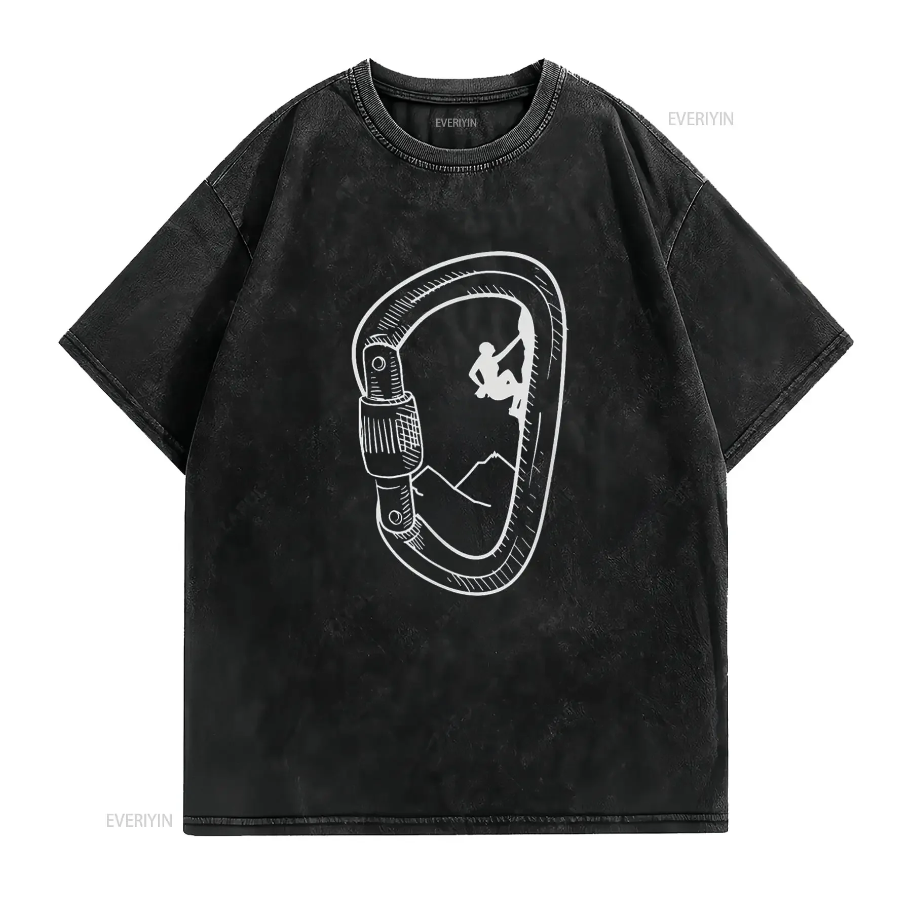 Rock Climbing T Shirt Carabiner Mountain Climber  vintage Washed Slightly Unisex graphic Top For Everyday Wear Stretched