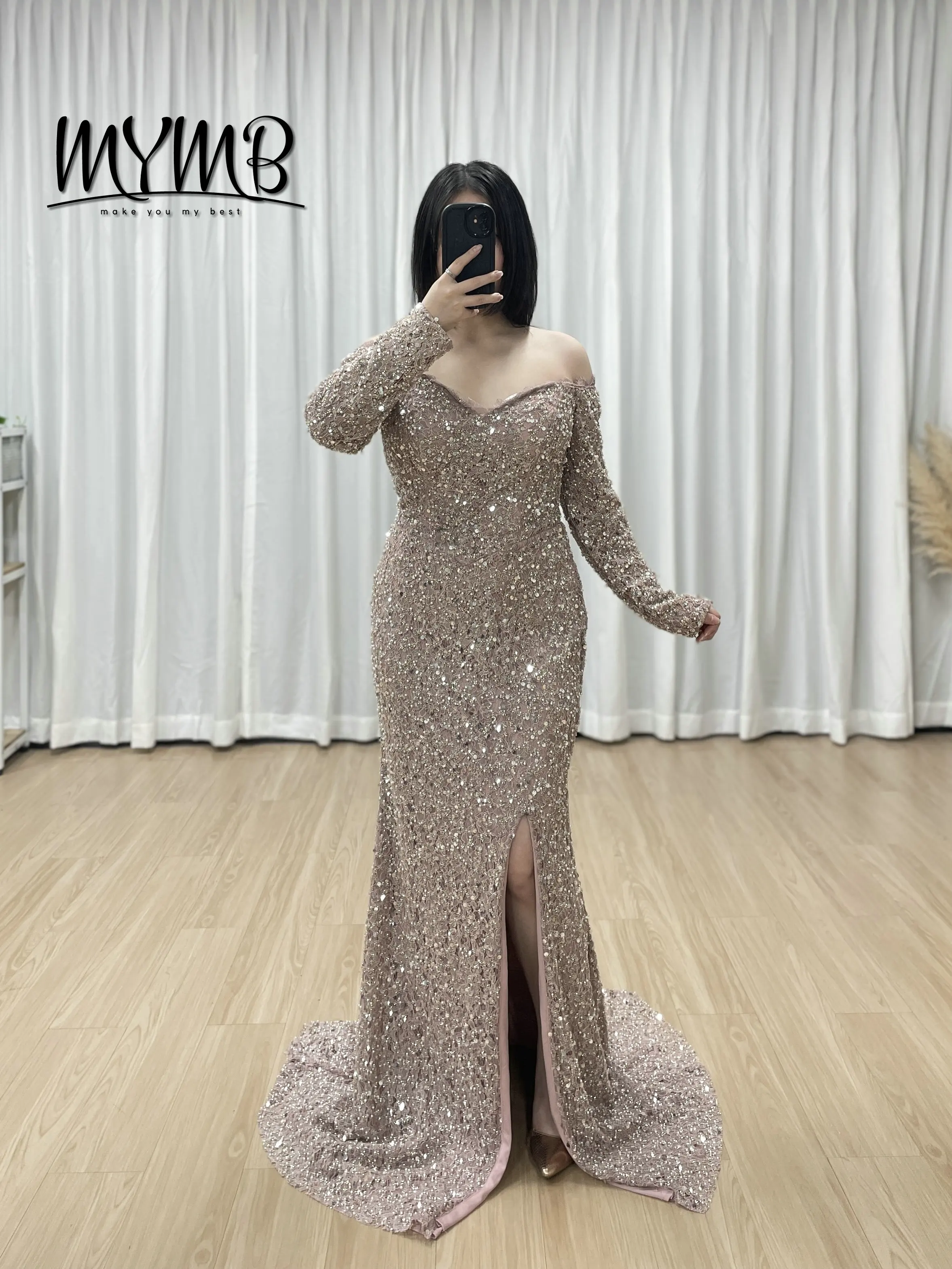 Mymb rosa vestidos femininos senhora elegante para chá alto mangas compridas sereia vestido de casamento formal luxo cristal frisado vestido my30170