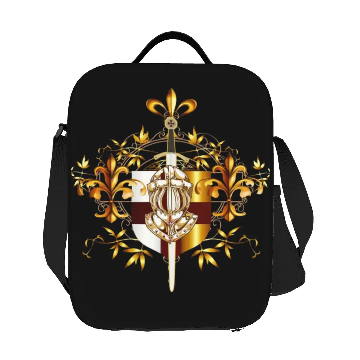 فرسان الهيكل الصليب درع رمز القرون الوسطى السيف شعار النظام السري معزول حقيبة الغداء لصندوق بينتو الحراري برودة قابلة لإعادة الاستخدام