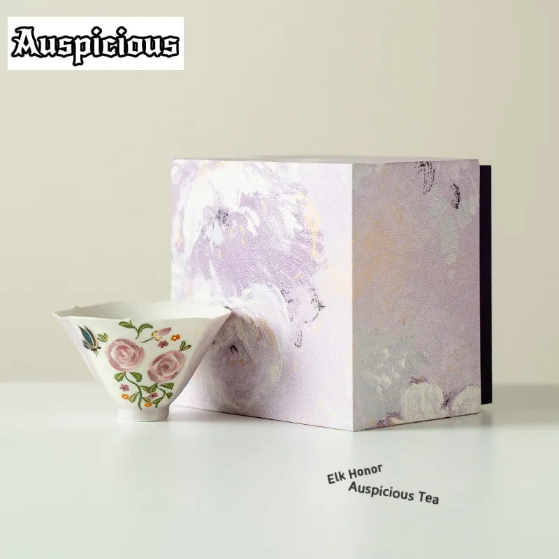 

75ml Pure Hand-painted Butterfly Rose Begonia Hat Teacup Japanese Tea Bowl Cute Cup Tea-tasting Personal Cup Jianzhan Master Cup