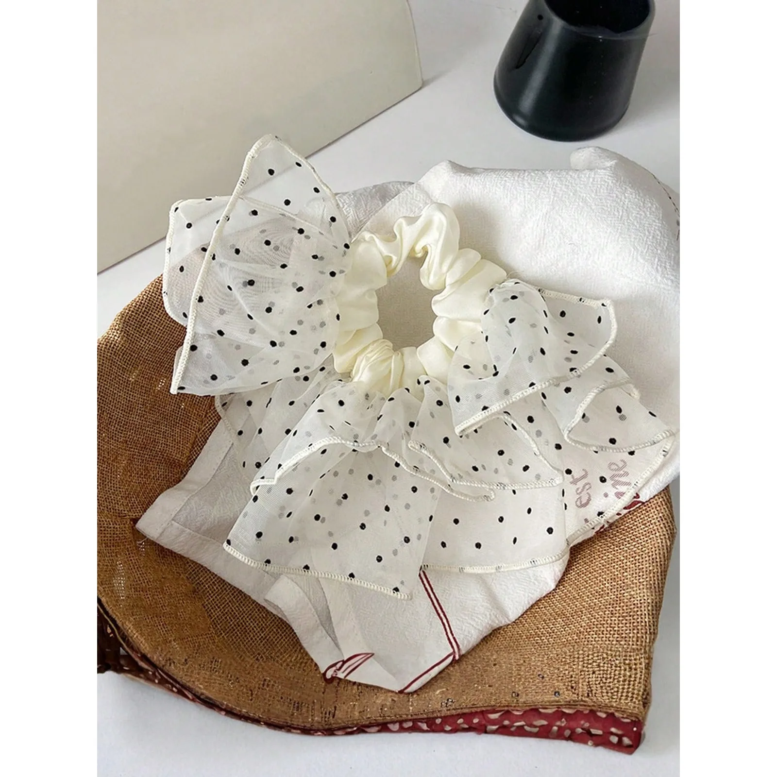 

Fashionable Polka Dot Hair Scrunchies For Women And Girls Mesh Oversized Hair Bands Elegant Ponytail Holder For Daily Styling And Holidays