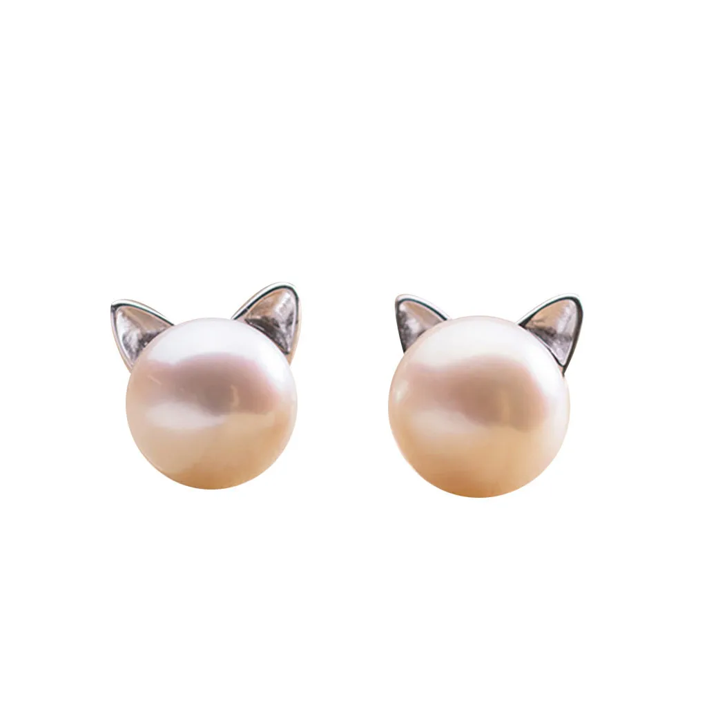 Fashion Earrings Jewelry Silver Color Small Pearl Cat Stud Earrings for Women Girls Summer Daisy Flower Earring Pendientes