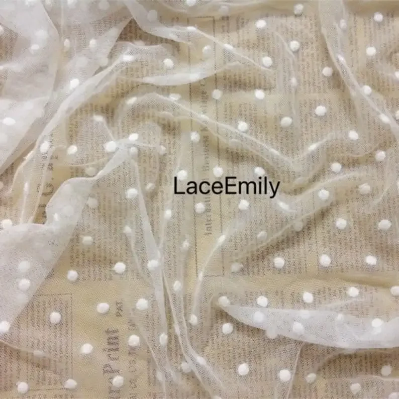 

Cotton dot embroidery Lace fabric soft ivory tulle fabric For Girl Dress Tutu Dress Wedding Dress Bridal Veil 1 yard