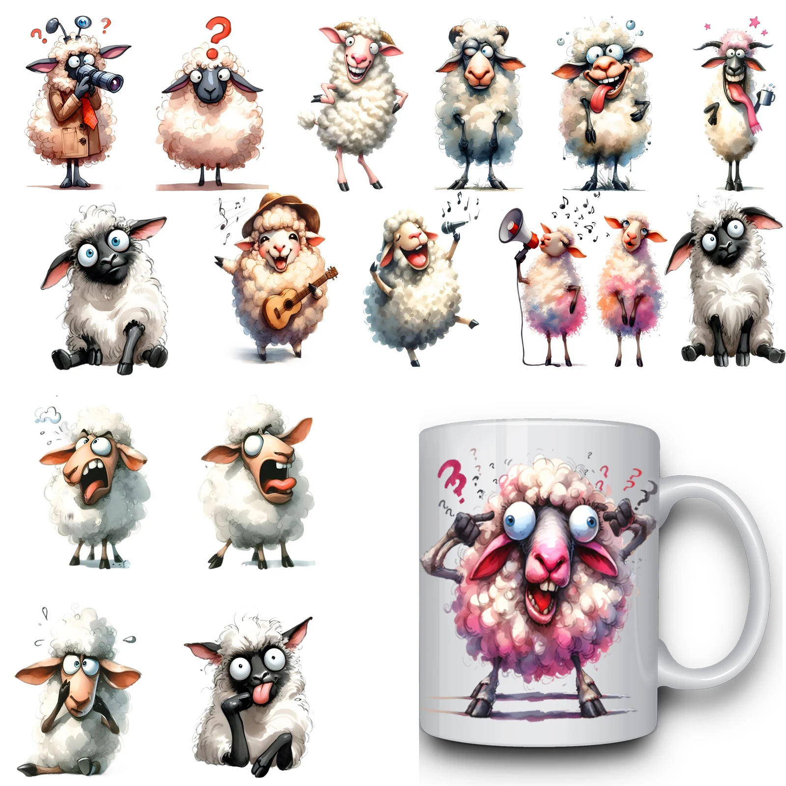 16pcs Funny Sheep UV DTF Transfer Stickers, Waterproof Stickers, Stickers, Suitable for DIY,Crafts For 16 oz glass