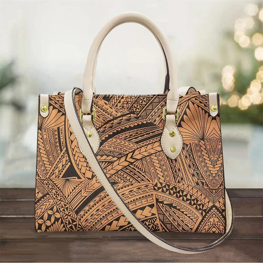 Polynesian Samoa Tattoos Printing Tote Bag for Women Luxury Leather Top-handle Bags and Purse for Work Fashion Shoulder Handbag