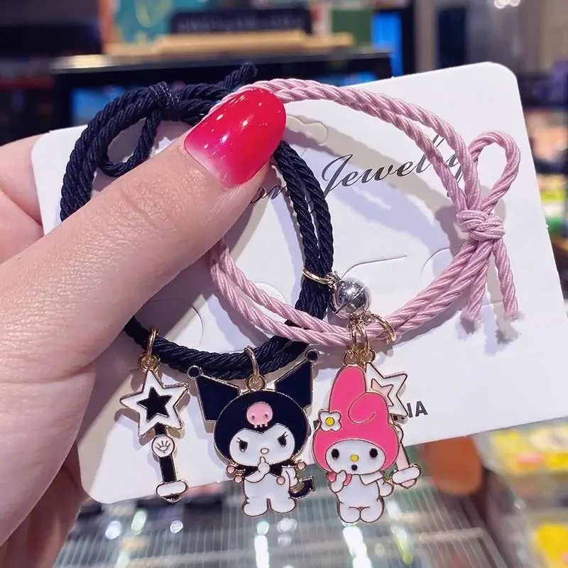 

2PCS Anime Sanrios Paired Bracelet My Melody Couple Kuromi Elastic Rope Paired Bracelets Magnetic Couple Charms Valentine's Day