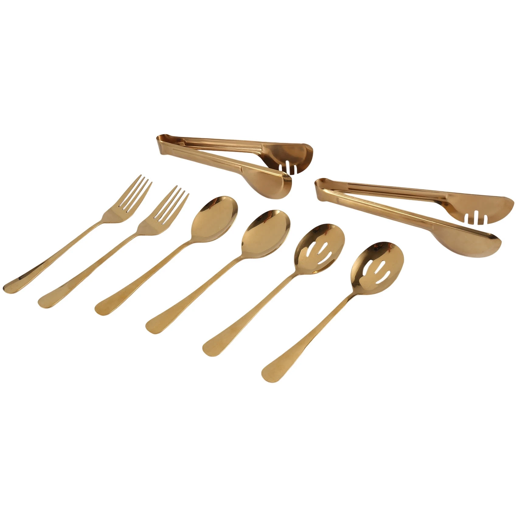 A71Z Posate in acciaio inossidabile Utensili da portata Set di cucchiai da portata grandi per cucina (Oro, 8 pezzi)