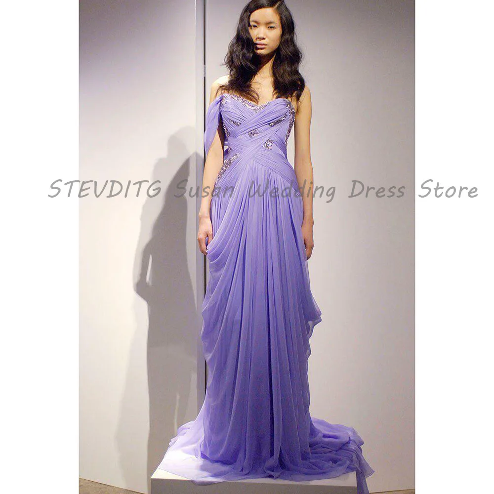 

Purple Evening Dresses Women Strapless One Shoulder Straight Sequins High Quality Floor Length Pretty Special Occasion
