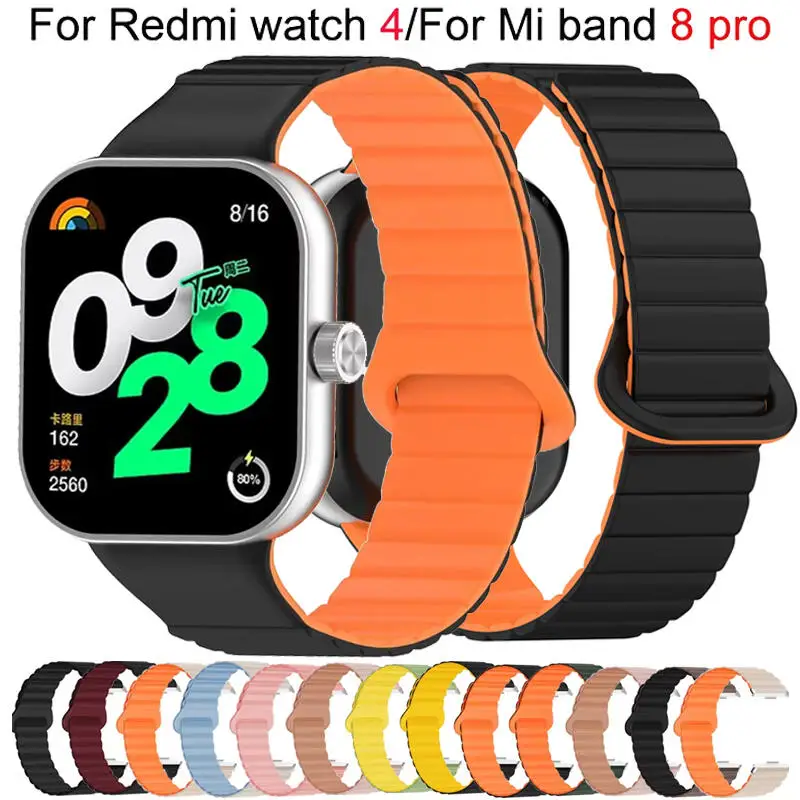 Magnetic Silicone Strap For Redmi Watch 4 Soft Sport Wristband For Xiaomi Mi Band 8 Pro/9 Pro Watch Belt Accessories Correa Band