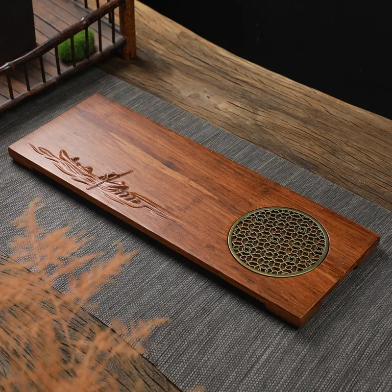 Rectangle Teaset Bamboo Wooden Tea Tray Japanese Zen Dry Bubble Solid Stand Waterproof and Anti-scal