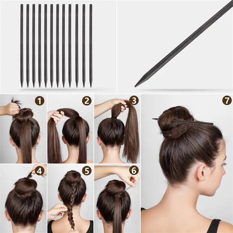 12pcs Vintage Wooden Hairpins Straight Chignon Hairpin Updo Hair Insert Sticks Tapered Hair Chopstick Buns Ponytail Holder