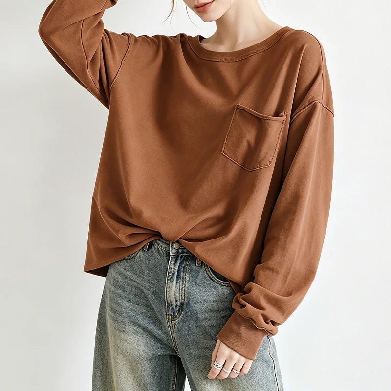 Oversized Long Sleeve T-shirt Women's Round Neck Casual Streetwear Sweatshirt