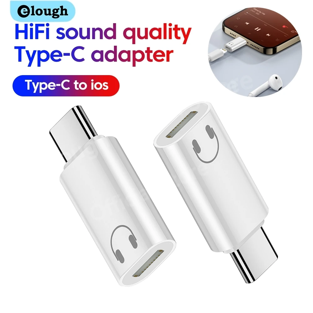 Elough Lightning to Type C Adapter For iPhone 16 15 iPad Wired Headset IOS Female to USB C Male Headphone Adapter Audio AUX