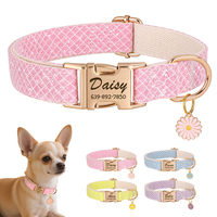 Personalized Dog Collar Bling Puppy Dog ID Collars Free Engraved Name Tag Cute Flower Accessory For Small Medium Dogs Cats Pink