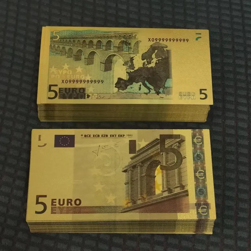 20~100pcs 5 Euro Fake Euro Bills Fake Money European Banknotes 5 Euro Gold Banknotes Gifts Collection