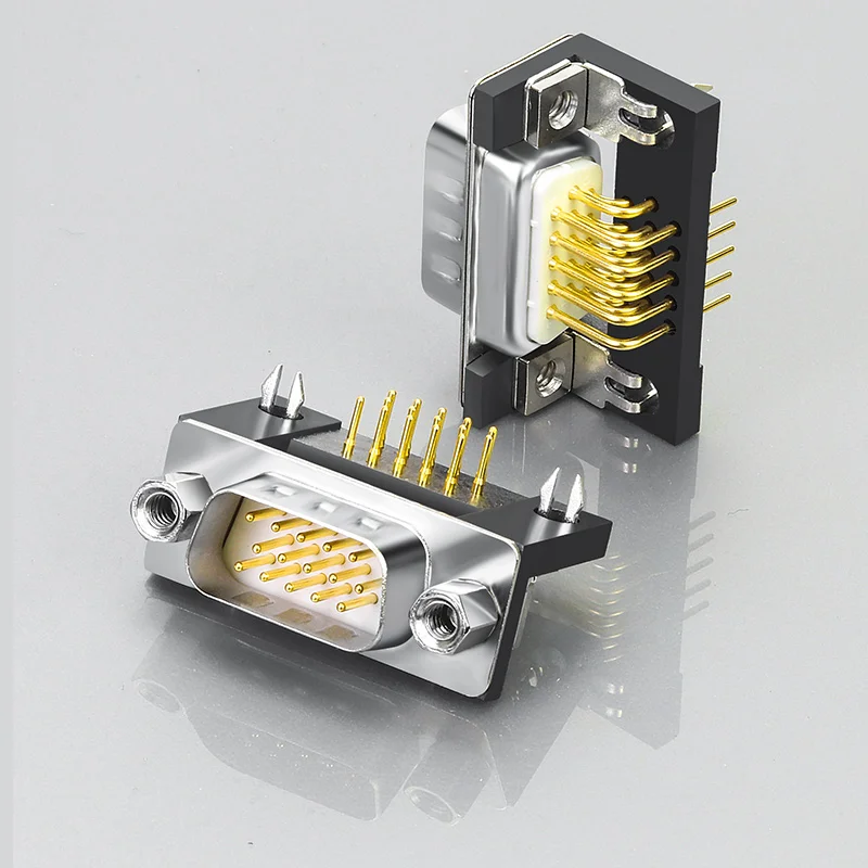 DB15 VGA Socket PCB Welding Plate 3 Rows of 15 Needles Male Female Connector HDR15P 3.08/8.85mm Solid Pin 90° Terminal Fitting