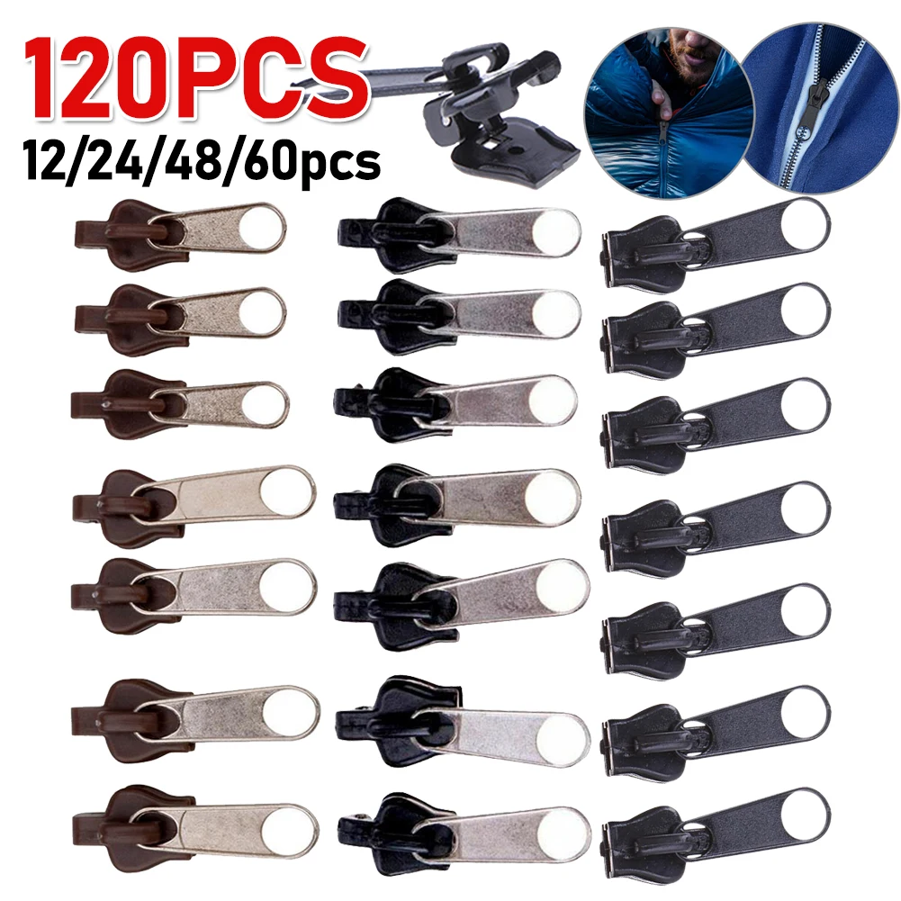 Deslizadores de cremallera universales, Kit de reparación de repuesto para tienda de campaña de cremallera, pantalones, ropa, accesorios de costura, 12-120 piezas