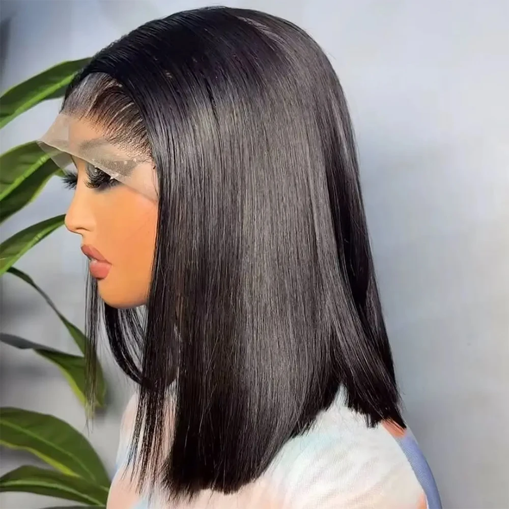 

Short Bob Bone Straight Wig 4x4 13x4 Lace Front Human Hair Wig Brazilian Remy Straight 100% Human Hair Women 12 14 Inch Black