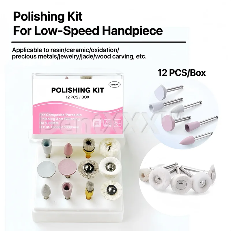 

12Pcs Composite Polishing Ra Kit, Low-Speed Tools, 2.35mm Shank Diameter Silicone Polishing Brush, Polishing and Grinding Heads