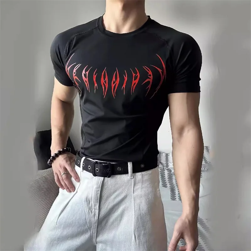 2025, Sommer-Männer, Laufsport-T-Shirt, Fitnessstudio, Fitness, kurzärmelig, Kompressionsshirt, hochelastisches Trainings-T-Shirt für Männer, enge Oberteile