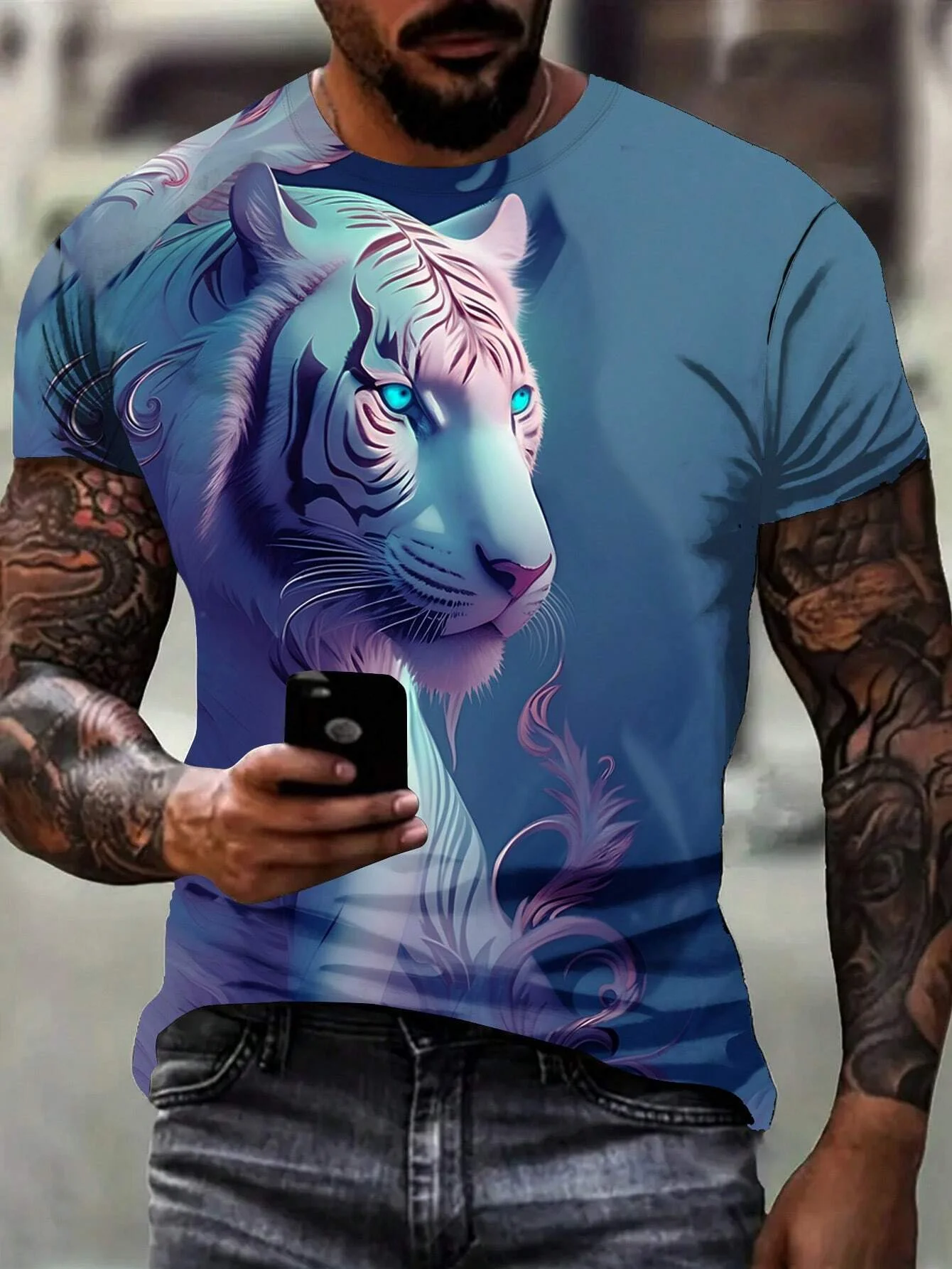 Fashion Tiger 3D Printing T Shirt For Men Casual O-neck Short Sleeve Tops Hip Hop Trend Loose Tees Summer Clothes Funny T-Shirts