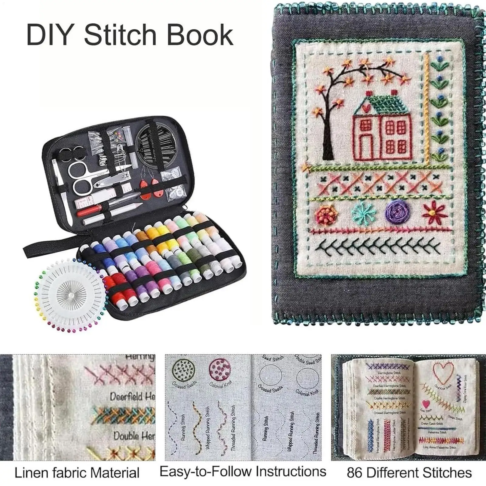 Stickstiche Buch Sticknadel Schritt-für-Schritt-Anleitung mit 143 Stichen Näh-Übungsanleitung für Anfänger