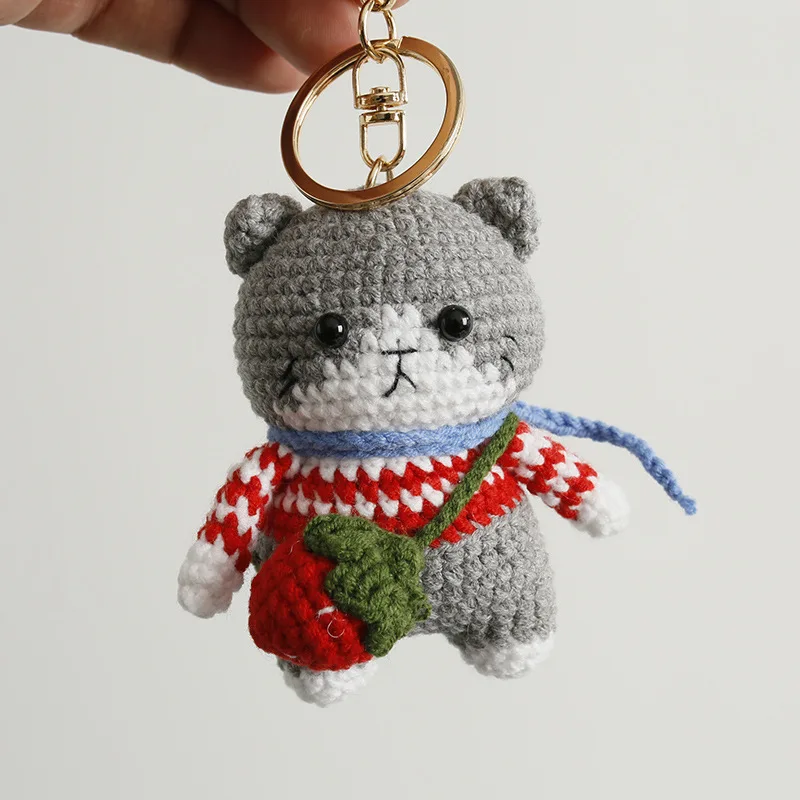 Handmake Kitten Crochet Keychain Creative Cartoon Cat Doll Car Keys Keyrings Knitting Cute Cat Keychain For Bag Pendant Gifts