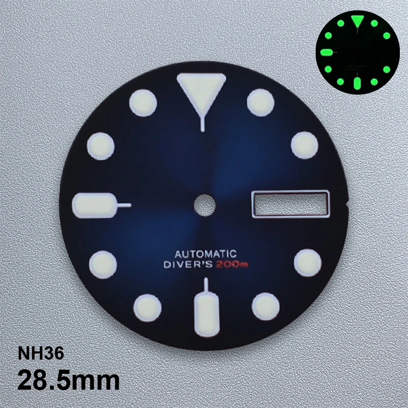 28.5mm SKX007 S Logo Dial Fit NH35/NH36/4R36 Movement Strong Green Luminous Sunray/Matte High-Quality Watch Modified Accessories