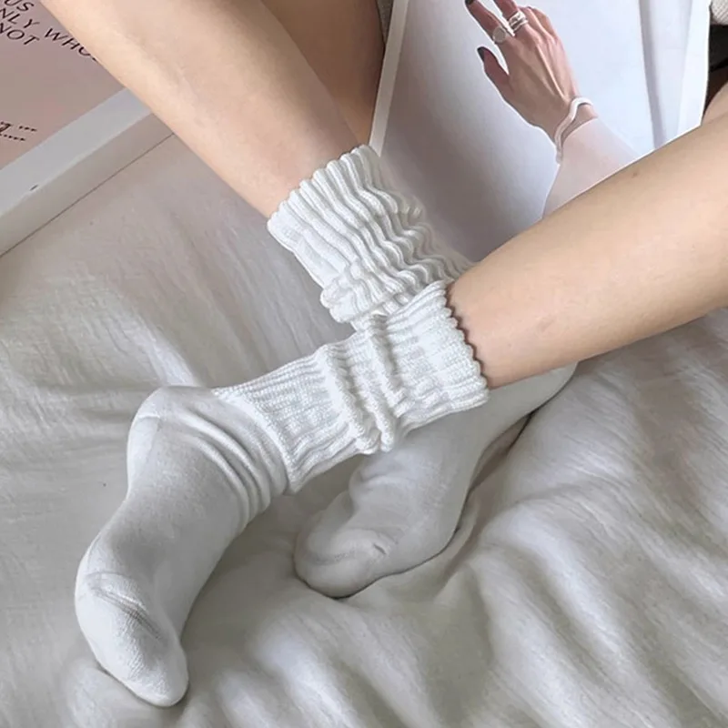 3Pairs Fashion Lolita Woman Cute Warm Socks Set Female Lady Autumn Winter Simple Knitted Long Black White Socks for Female