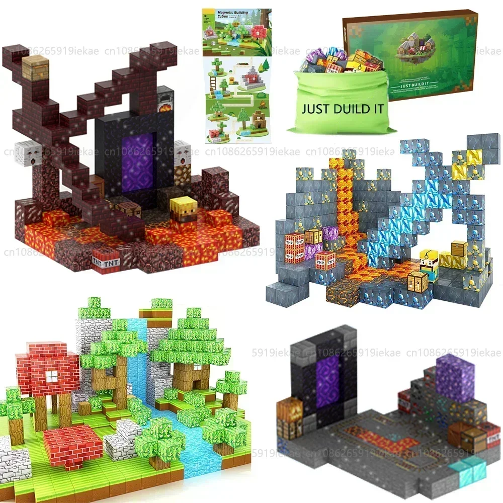 Магнитные строительные блоки Mine World Cube Magnet World Set для мальчиков и девочек в возрасте от 3 лет, модель «сделай сам», детская сенсорная игрушка STEM, подарки