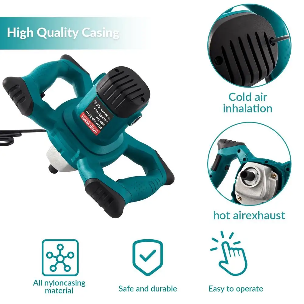 Handheld Cement Mixer with 2300W Motor 6 Speed Paint Mixer Mixing Concrete and Thinset
