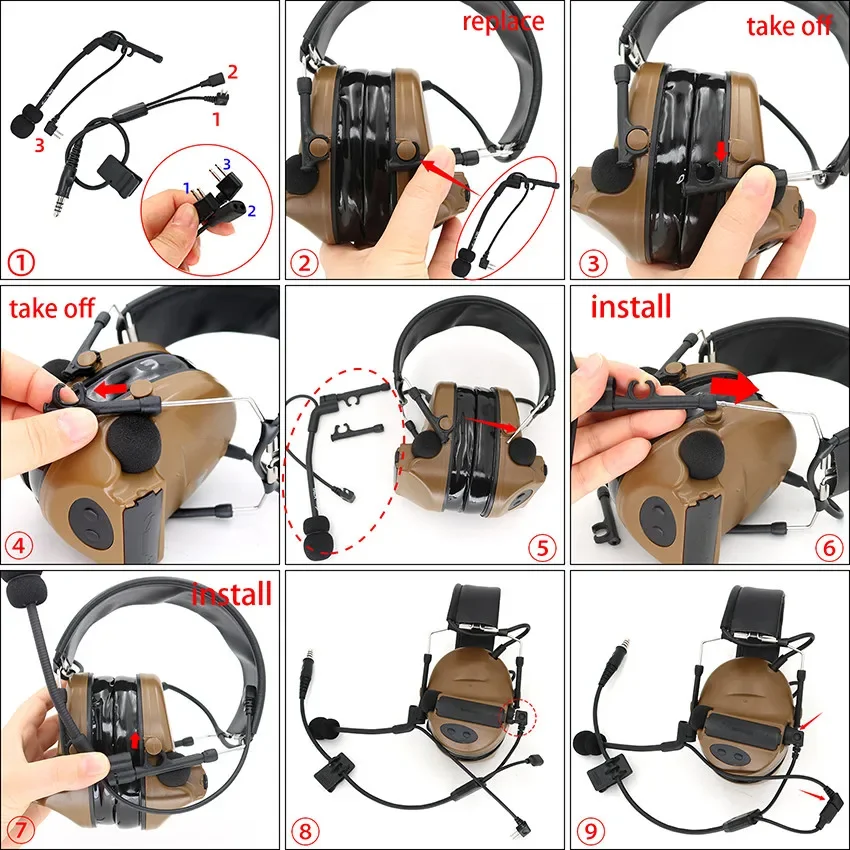 Y-Line Kit Tactical Headset COMTA II IPSC Version U94 Ptt Headphone Microphone for Ipsc Comta Anti-noise Shooting Headphones