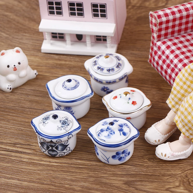 1Pc Doll House Mini Ceramic General Pot Bowls Cup Handmade Doll House Kitchen Ceramic Decorations Decorative Vase Doll House Toy