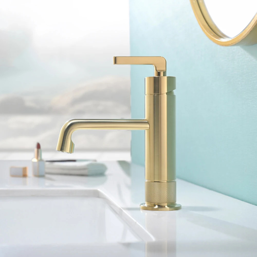 

Смеситель для раковины из цельной латуни, для горячей и холодной воды, с матовым золотым покрытием, в неоклассическом стиле