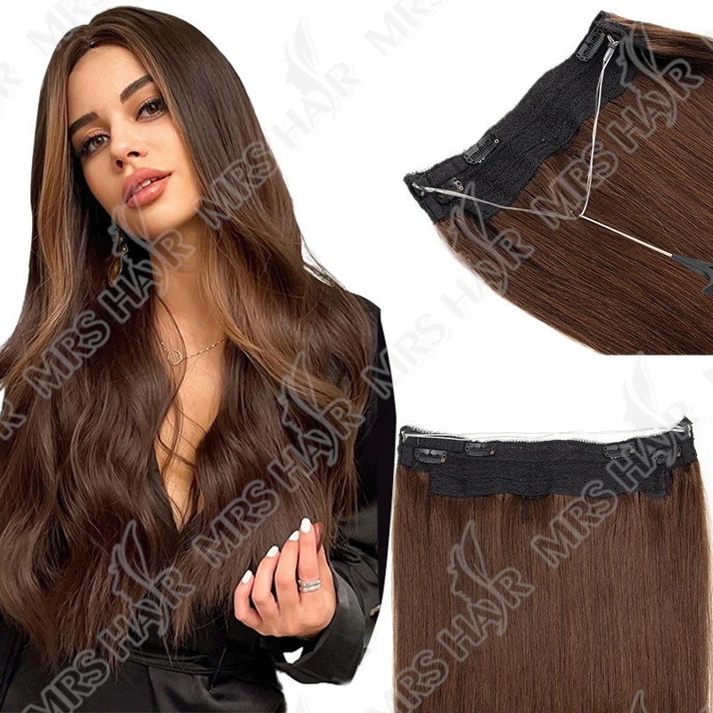 # 4 Estensioni dei capelli con filo di linea di pesce marrone scuro Clip invisibile nelle estensioni dei capelli umani 4 clip Capelli naturali reali 12-24 pollici