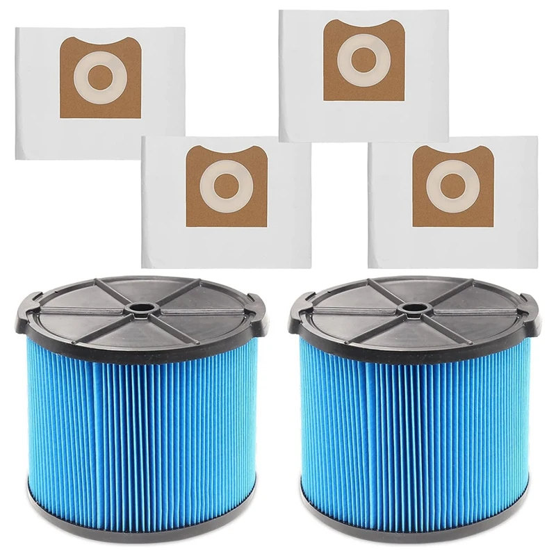 2Pack VF3500 Filter Replacement For Ridgid Portable Vac 3-4.5 Gallon Wet Dry Vacuums + 4 Pack VF3501 Filter Bags