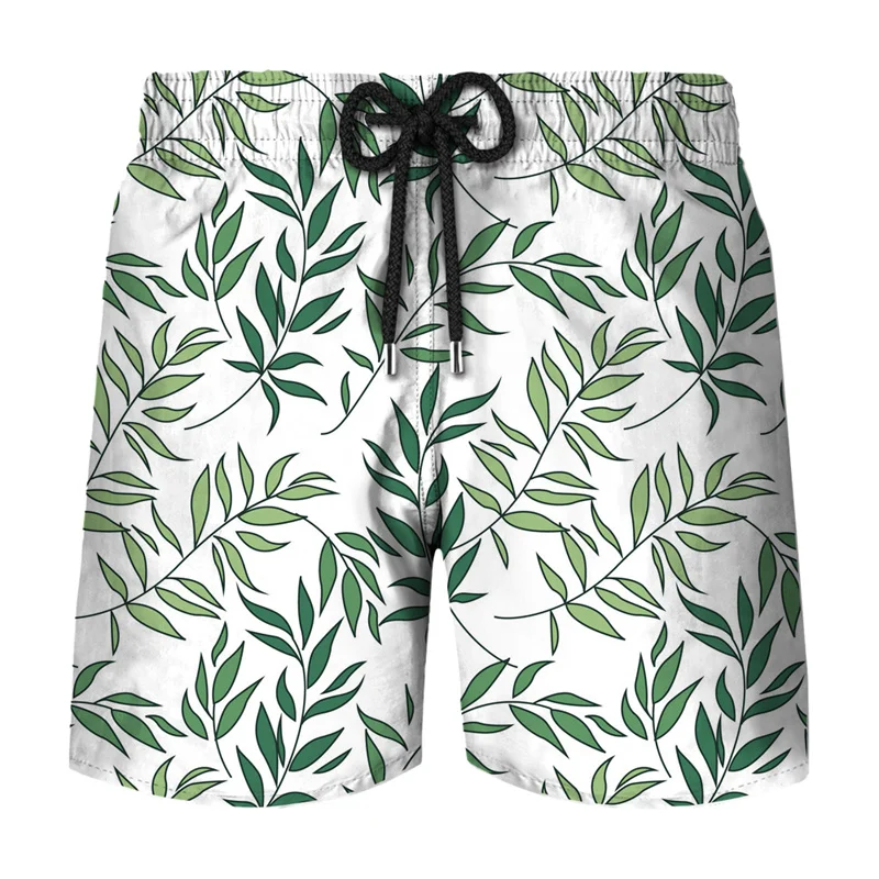 Simple Plant Leaves Graphic Surf Board Shorts Pants Men 3D Printed Casual Hawaii Beach Ice Shorts Swimsuit Quick Dry Swim Trunks