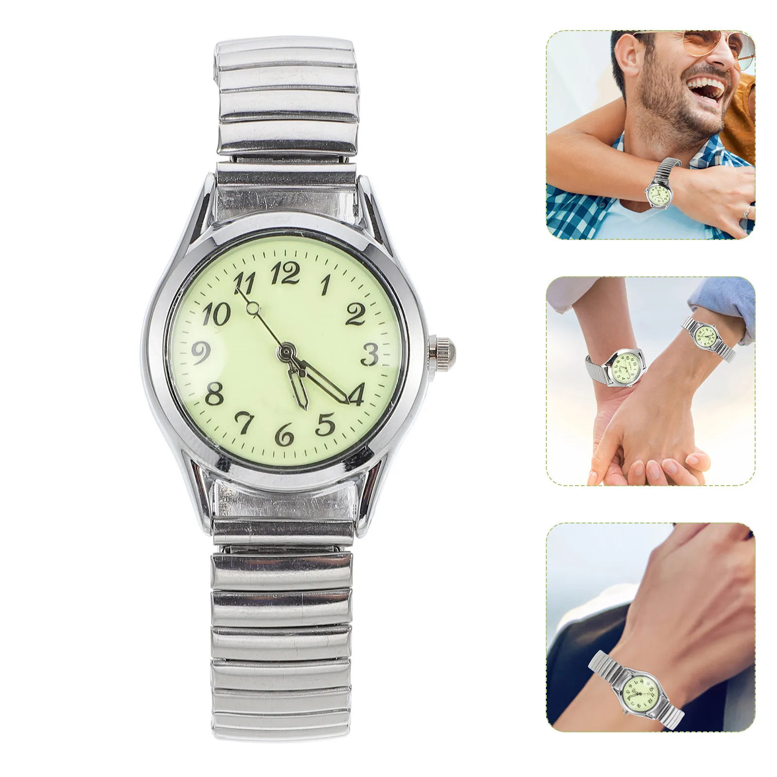 

Elastic Band Casual Watch for Elderly Glow in Dark Premium Mechanical Movement Accurate Time Lightweight Skin Friendly Stylish