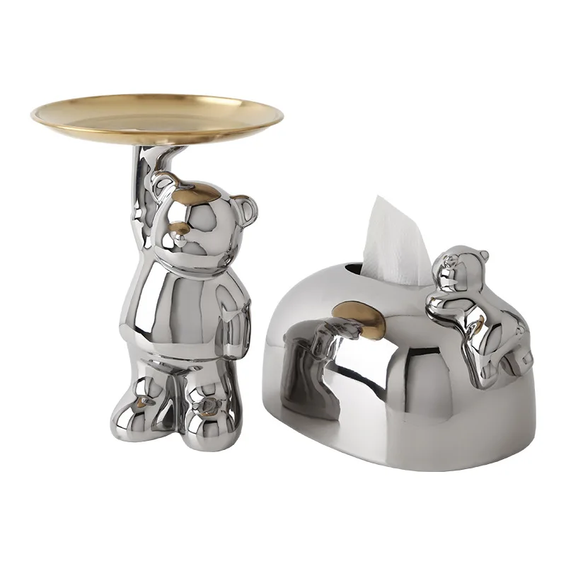 

Light luxury ceramic violent bear entrance key storage ornament home decoration creative living room