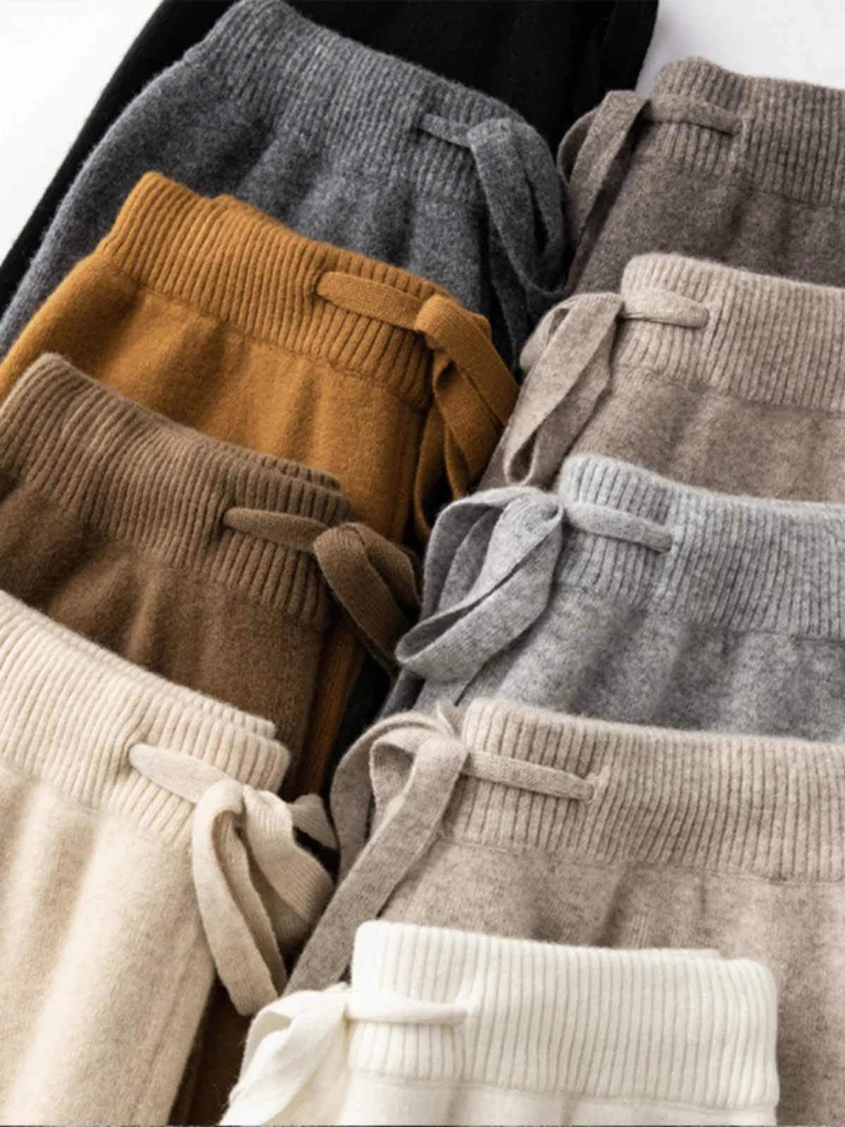 High Waist Wide Leg Woolen Knitted Trousers Women's Autumn Winter Outerwear Long Length Cashmere Pants Casual Straight Leg