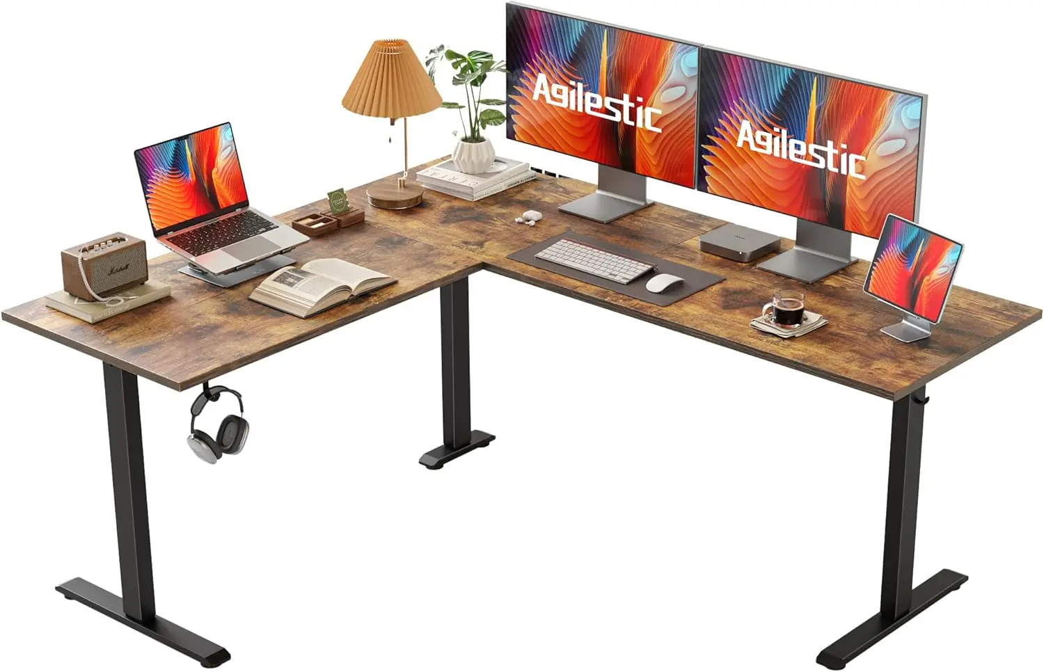 L Shaped Standing Desk Adjustable Height, Electric Corner Standing Desk, 63 x 55 inch Sit Stand Computer Table with Splice Board