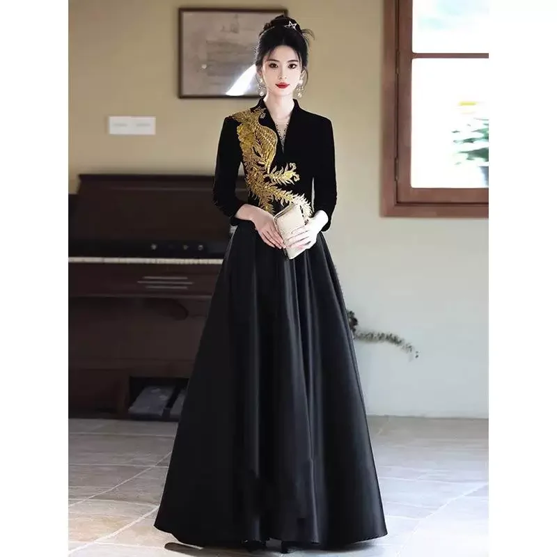 

Вечернее платье Ele Bla для женщин, для выступлений на сцене, с длинными рукавами, винтажное, с завышенной талией