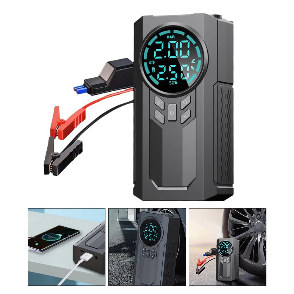 

Portable Car Jump Starter with Tire Inflator and LED Light Power Bank 2in1 Ideal for Cars ATVs and Motorcycles