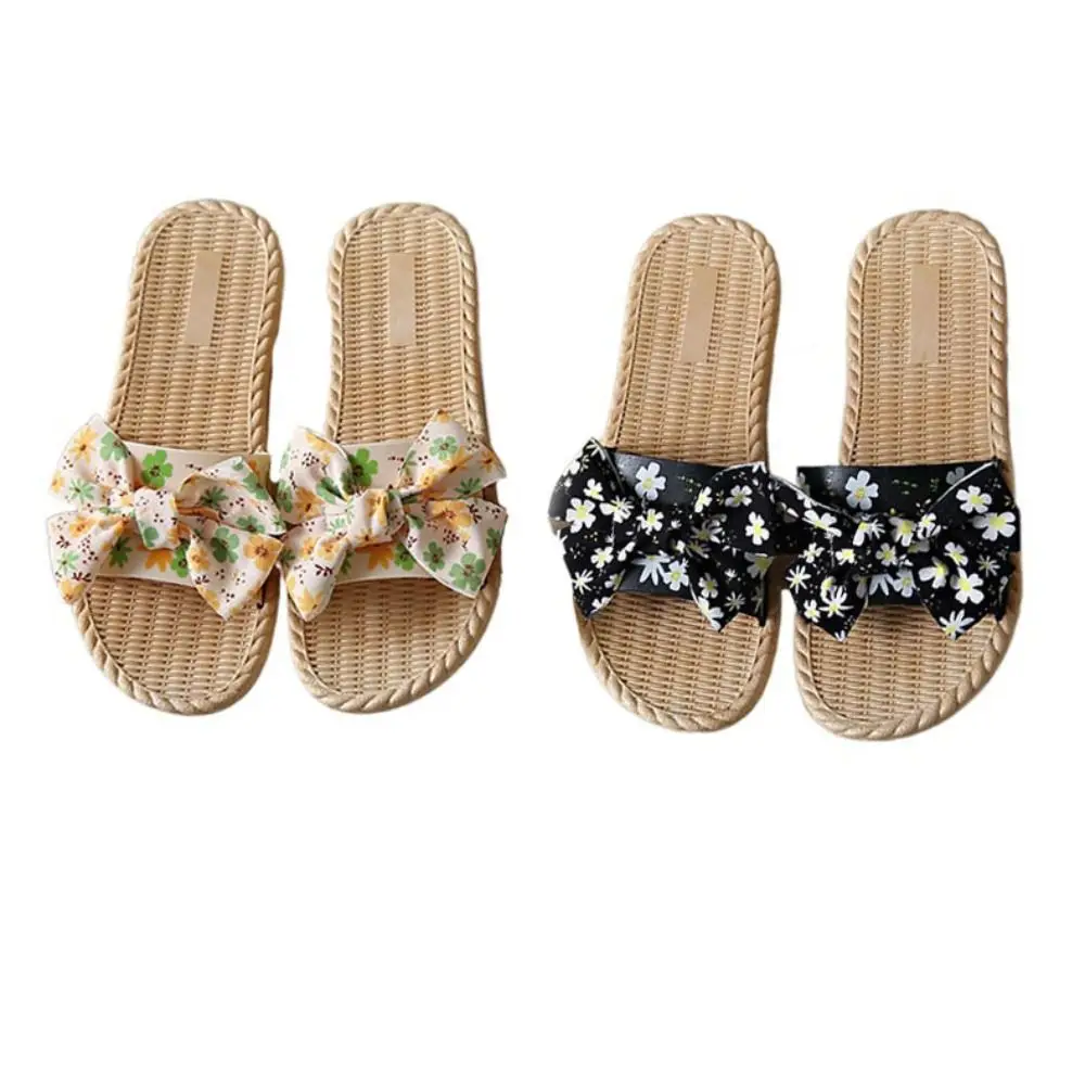 ファッション花ちょう結びビーチスリッパフラットノンスリップ花サンダル女性甘いボヘミア休暇海辺スリッパ女の子