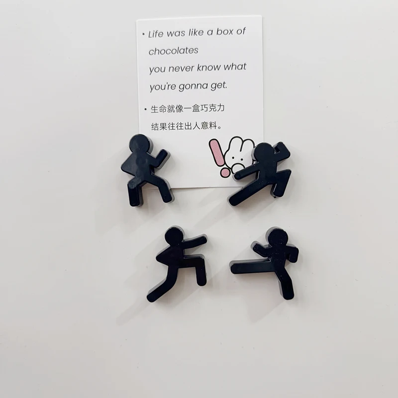 

4pcs Personalized and Fun Black People Refrigerator Magnets Creative Fridge Blackboard Whiteboard Photo Message Magnets