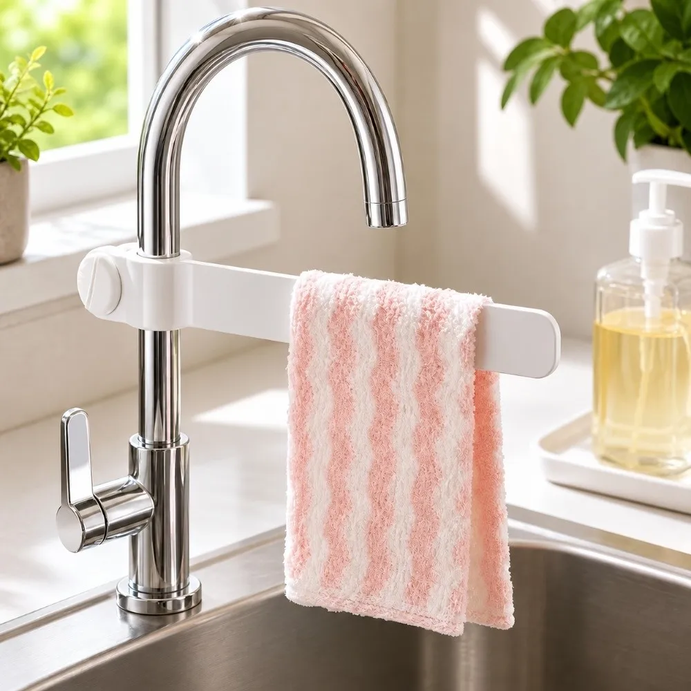 Creative 3D Print Towel Rack Adjust Fit Tap Mount Cloth Hanger Plastic Build Long Arm Tap Holder Kitchen Sink