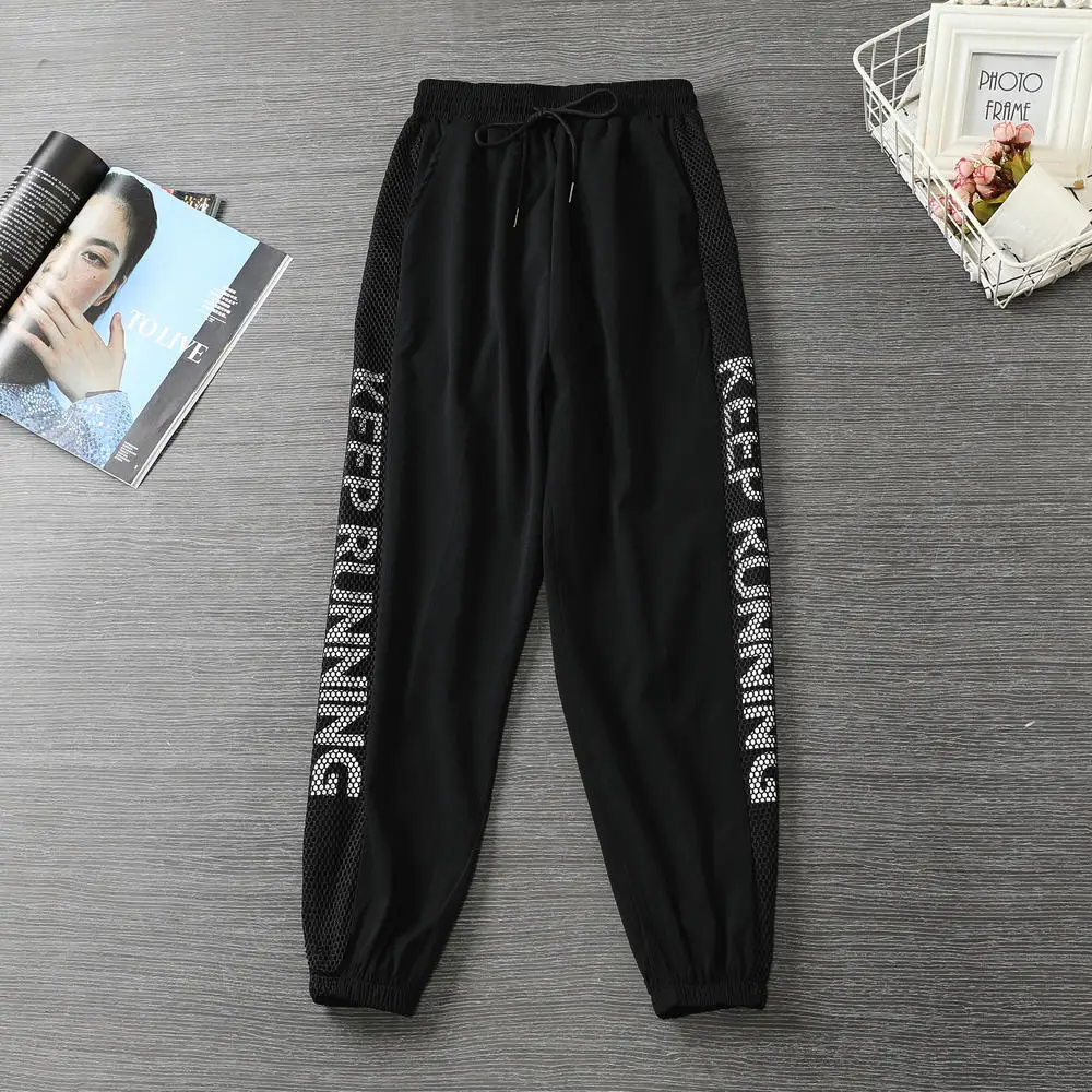 Sportscholen Fitnessbroek Zijbalk Mesh Ademende Lichtgewicht Joggingbroek Dames Casual Slanke Katoenen Lente Joggingbroek